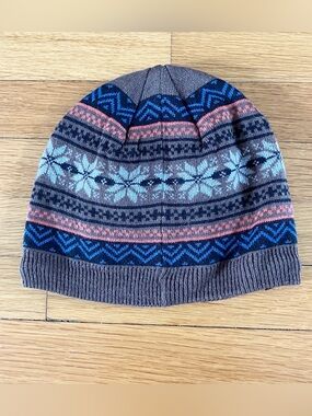 Turtle Fur Brown Fair Isle Fleece Lined Merino Wool Winter Knit Nuka Beanie Hat